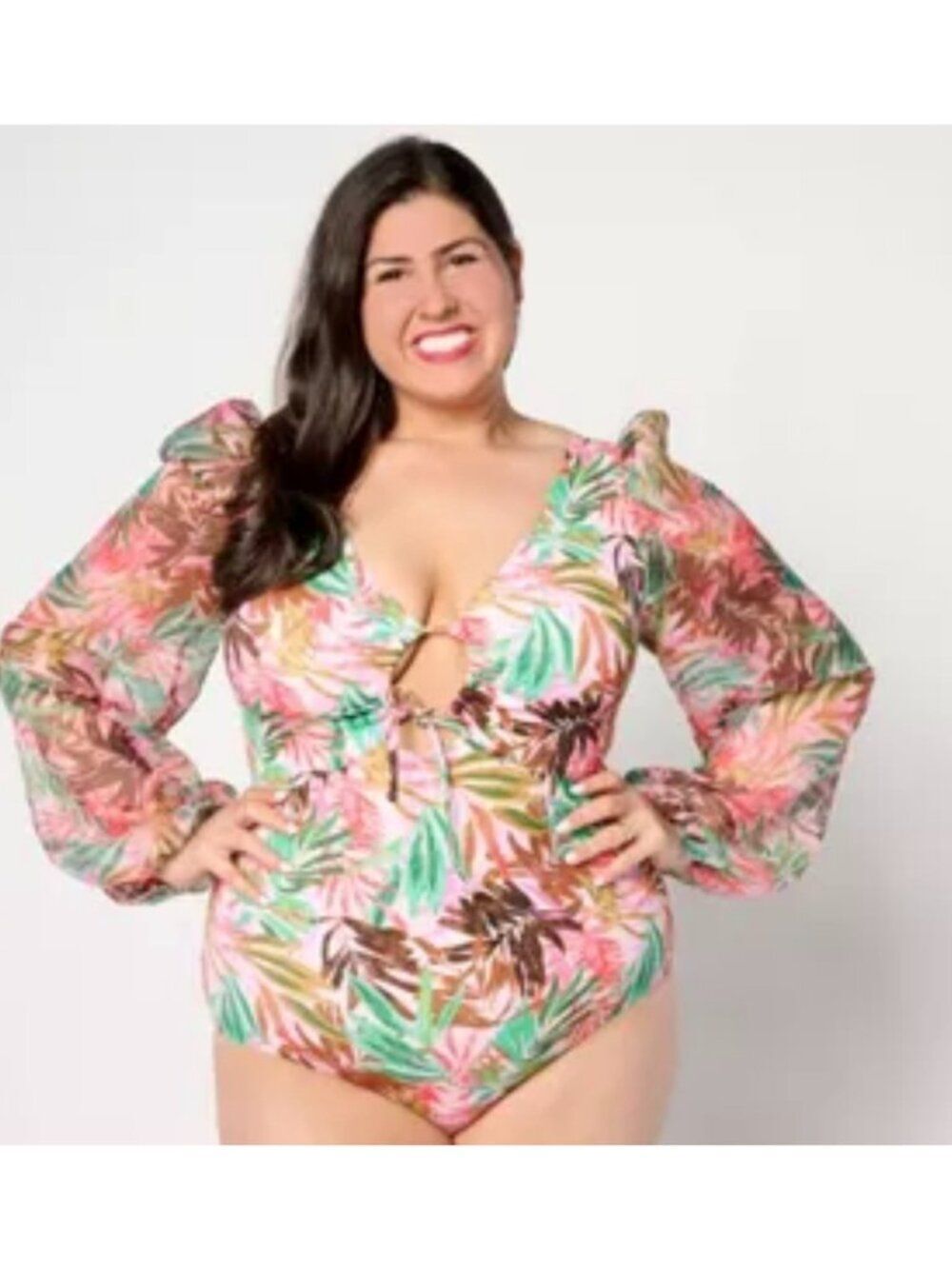 Kim Gravel x Swimsuits Chiffon Sleeve Tropical Print Swimsuit Size 18W